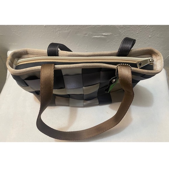 Harveys Seatbelt Bag Woven Checker Patchwork Tote Shoulder Bag Neutral Colors